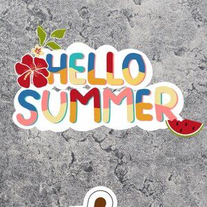 Hello Summer Vinyl Sticker, 2 inches big  3/10% off